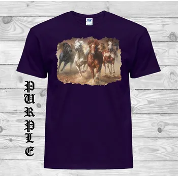 Pánská móda levne-bavlnene-tricko-potisk-ctyri-kone Barva: Purple - purpurová, velikost: M