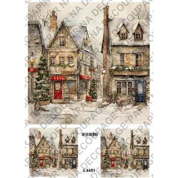 Umělecký papír Rýžový a soft papír na decoupage - Domy v zimě - KB4451 Materiál: Soft, Rozměr: A4