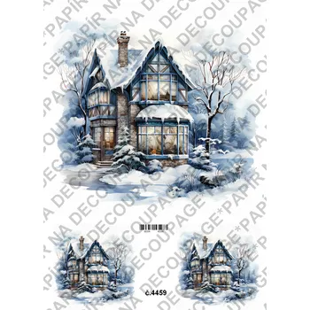 Umělecký papír Rýžový a soft papír na decoupage - Dům v zimě - KB4459 Materiál: Soft, Rozměr: A4