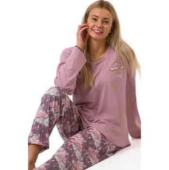 Dámské pyžamo Dámské pyžamo pro plnoštíhlé starorůžové s fialovými kalhotami snová obloha 1B2293 růžová 4xl