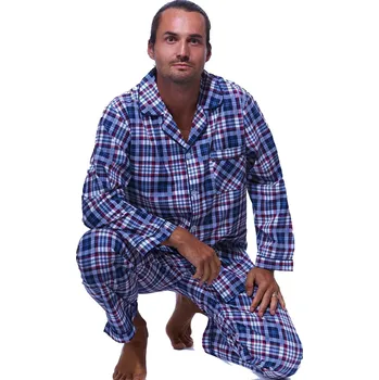 Pánské pyžamo Šedé modré a malinově kárované teplé klasické pyžamo pro muže z flanelu 1PF0100 šedá xxl