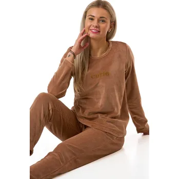 Dámské pyžamo Dámské pyžamo z hřejivého weluru čokoládově hnědé - cutie 1TB0125 hnědá s