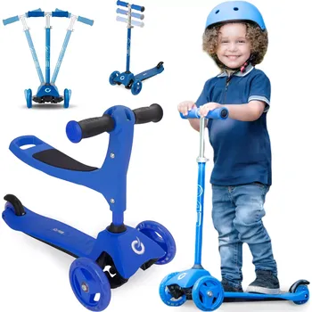 Koloběžka Evo dětská tříkolová koloběžka 2v1 se sedátkem, modrá