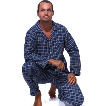 Modré a béžovožluté kárované teplé klasické pyžamo pro muže z flanelu 1PF0105 modrá xxl