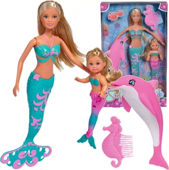 Panenka Steffi Love Mermaid Friends – set loutek mořských víl Steffi a Evi s delfínem a hřebínkem