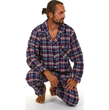 Pánské pyžamo Modro vínové kárované TEPLÉ klasické pyžamo pro muže z flanelu 1PF0061 vínová xxxl