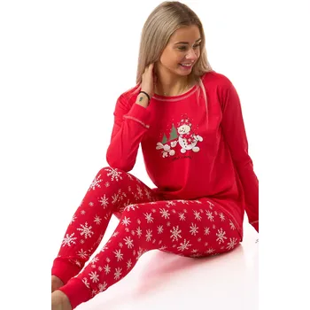 Dámské pyžamo Dámské pyžamo červené se sněhulákem, králíčkem a sněhovými vločkami 1B2300 červená l