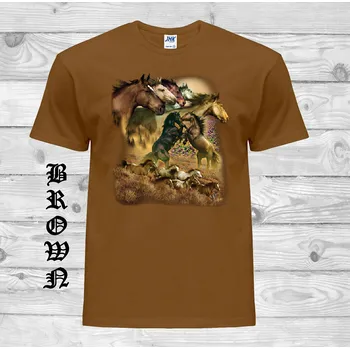 Pánské tričko levne-bavlnene-tricko-potisk-divoky-kun Barva: Brown - hnědá, velikost: S