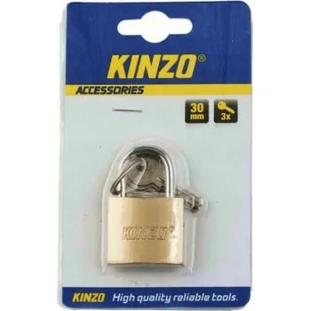 Visací zámek MOSAZNÝ ZÁPADKOVÝ VISACÍ ZÁMEK S OBLOUKEM NA BRÁNU, SKŘÍŇKU + 3X KLÍČE KINZO 30MM