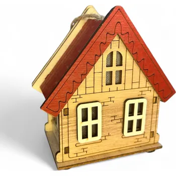 Vánoční ozdoba Vánoční LED závěsná dekorace na zavěšení - Domeček (10x11 cm) Barva: Červená