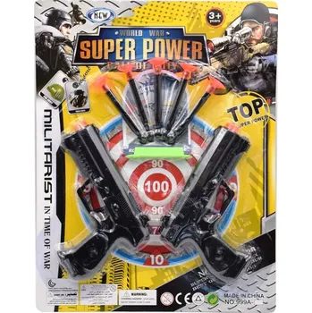 Dětská zbraň Dětská pistole s terčem – sada se dvěma pistolemi a přísavkovými náboji