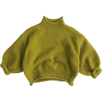 Dívčí svetr Zimní dětský pletený rolákový svetr ve vintage korejském stylu Bavlna a spandex Jednobarevný teplý svetr pro chlapce i dívky Elegantní zimní top světle zelená 5