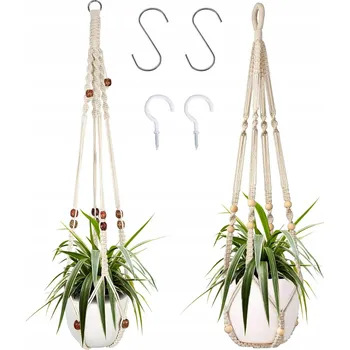 Květináč Držák Na Květináč Makramé na dekorativní květináče do domu, bílý, 2 kusy