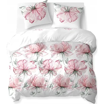 Povlečení Elegantní bavlněné povlečení 160x200 květiny bílo-růžové 70A