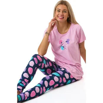 Dámské pyžamo Růžové dámské pyžamo s květinovým motivem a barevnými skvrnami 1B2301 růžová xl