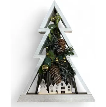 Vánoční ozdoba Dřevěná vánoční 3D dekorace - Strom (27x36 cm)