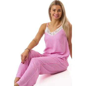 Dámské pyžamo Dámské pyžamo pro plnoštíhlé růžové bílé pruhované s krajkou 1B2297 růžová xxl