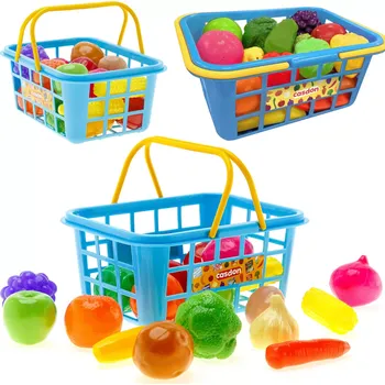 Hra na obchod Plastový nákupní košík s ovocem a zeleninou CASDON 21 cm