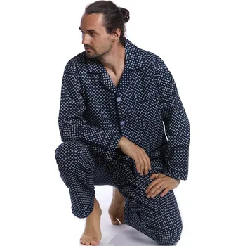 Pánské pyžamo Teplé flanelové pyžamo pro muže klasické tamvě modrý vzor 1PF0051 modrá xxl
