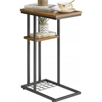 Konferenční stolek Konferenční stolek s poličkou do obýváku, ložnice, ve tvaru C, hnědý, 2 ks