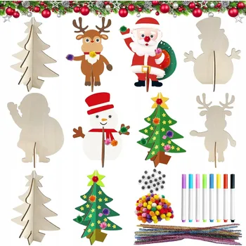 Dřevěná hračka DREWNIANY ZESTAW DO MALOWANIA ŚWIĄTECZNE HRAČKA PRO DĚTI DÁREK 35X