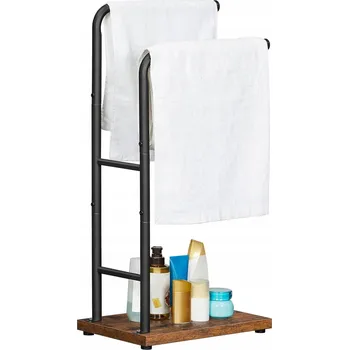 Držák na ručník STOJAN NA RUČNÍKY DO KOUPELNY S 2 TYČEMI A POLICÍ, KOVOVÝ