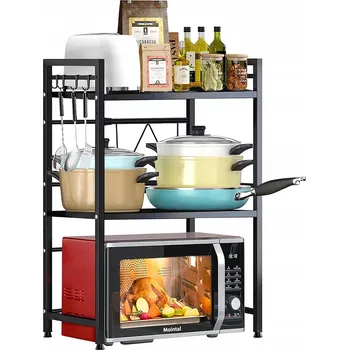 regál 3-úrovňová SKŘÍŇKA NA MIKROVLNNOU TROUBU KUCHYŇSKÝ REGÁL KOVOVÝ STOJAN + 8 HÁKŮ