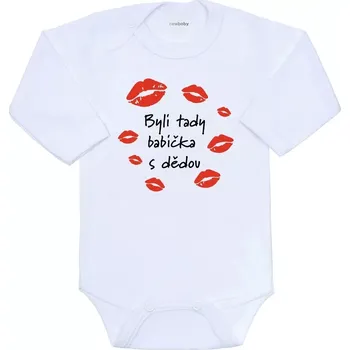 Kojenecký body Dětské body s potiskem New Baby – Byli tady babička s dědou, dlouhý rukáv