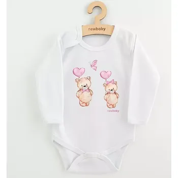 Kojenecký body Dětské body s potiskem NEW BABY Love Bears, dlouhý rukáv