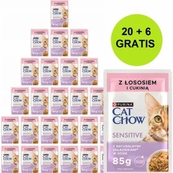 Pro kočku PURINA NESTLE PURINA Cat Chow Sensitive with salmon and zucchini in sauce - mokré krmivo pro kočky - 26x85g (20 + 6 GRATIS)