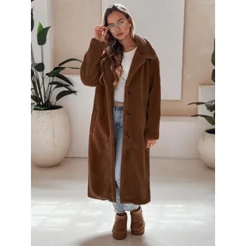 Dámský kabát Dámský zimní kabát teddy kožešinový dlouhý kamelový