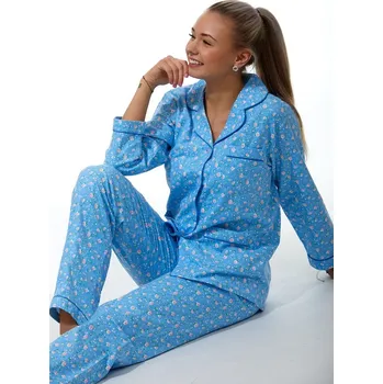 Dámské pyžamo Elegantní pyžamo pro ženy - flanel 1DF0005 modrá xxxl