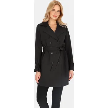 Dámský kabát Černý dámský dvouřadý kabát s páskem BLE 252682 F - Black Velikost: 2XL