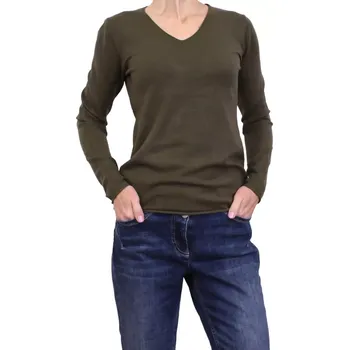 Dámský svetr Dámský svetřík s véčkovým výstřihem Marinello 16231 olivová velikost S