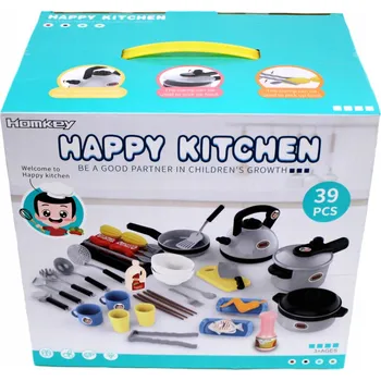 Dětská kuchyňka Happy Kitchen Sada pro děti 39 dílů – Kuchyňka, Gril, Hrnce a Příslušenství