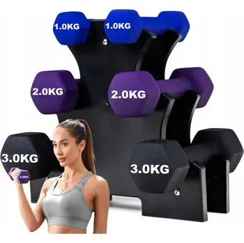 Neoprenové činky 12 kg sada 6 ks se stojanem, vícebarevné