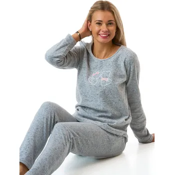 Dámské pyžamo Dámské hřejivé pyžamo z flísu šedý melír s kočičkami 1Z1727 šedá l