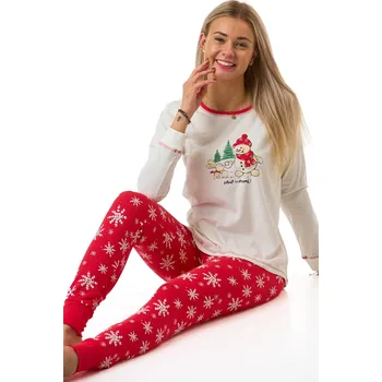 Dámské pyžamo Dámské pyžamo bílé s červenými kalhotami se sněhovými vločkami a sněhulákem 1B2299 bílá xl