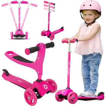 Koloběžka Evo dětská tříkolová koloběžka 2v1 se sedátkem, růžová