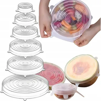 Dóza na potraviny Silikonová víčka na mísy a potravinové nádoby, univerzální, 6 kusů