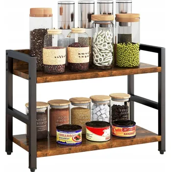 regál Stojan na koření se 2 policemi, kuchyňský regál, dřevěný organizér