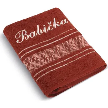 Bellatex Froté ručník kolekce Mozaika s výšivkou BABIČKA tm.terra 50x100 cm