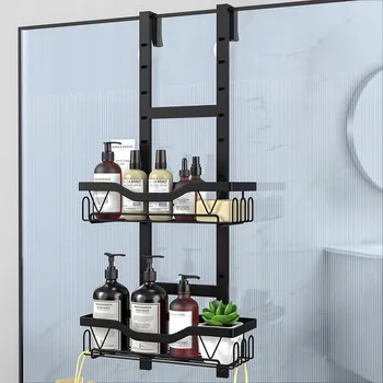 POLIČKA DO SPRCHY ZÁVĚSNÁ DVOUÚROVŇOVÁ ČERNÁ ORGANIZÉR DO KOUPELNY