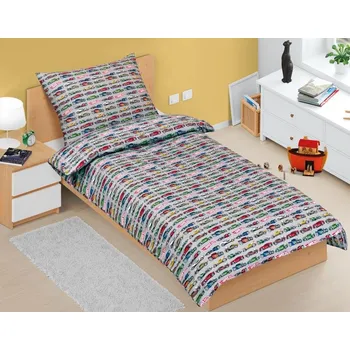 Povlečení Bellatex Povlečení bavlněné Junior Formule šedá 140 x 200, 70 x 90 cm zipový uzávěr