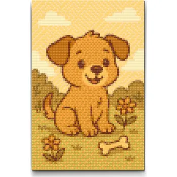 Diamantové malování Diamantové malování - Pejsek na louce Velikost: 20x30cm, Rámování: Pouze srolované plátno, Diamanty: Čtvercové