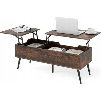 Konferenční stolek KONFERENČNÍ STOLEK S POLICÍ DO OBÝVACÍHO POKOJE, STŮL S UKRYTOU POLICÍ, OBDÉLNÍKOVÝ DŘEVĚNÝ