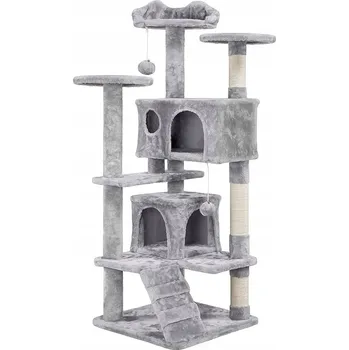 Obraz Domeček pro kočky Yaheetech šedý čtvercový 49 cm x 49 cm x 138,5 cm