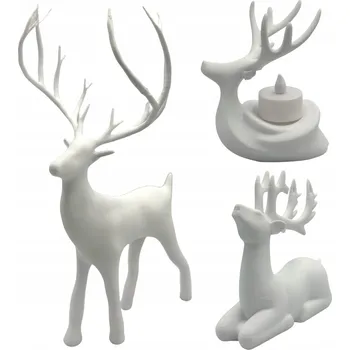 Vánoční dekorace Sada figurek jelenů Vánoční Dekorace Sob figurky svícen bílý