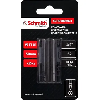 Bit Rázový bit TORX TT15 50mm MAGNETICKÝ hrot SADA bitů 2ks SCHMITH