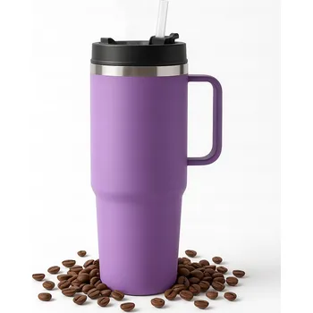 Termohrnek Termohrnek 900 ml fialový ocelový s držákem a brčkem na kávu